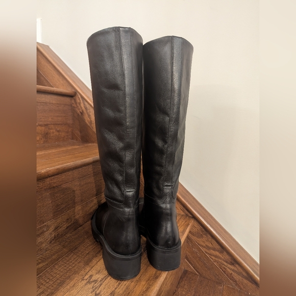 Women's Zara Black vegan Leather Low Heel Knee High Boots SZ 41 pull-on fit. - Picture 8 of 12